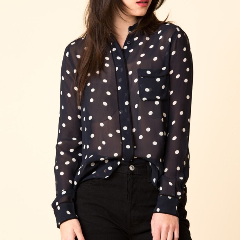Ganni Navy Polka Dot Blouse